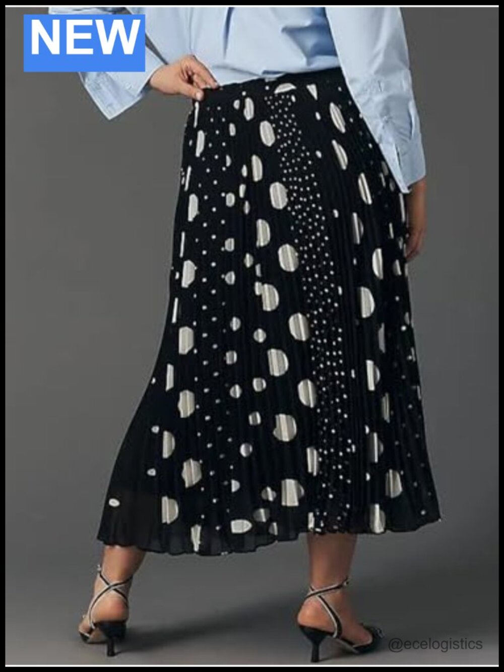 High Waist Pleated A-Line Maxi Skirt Flowy Polka Dot Midi - Picture 5 of 6